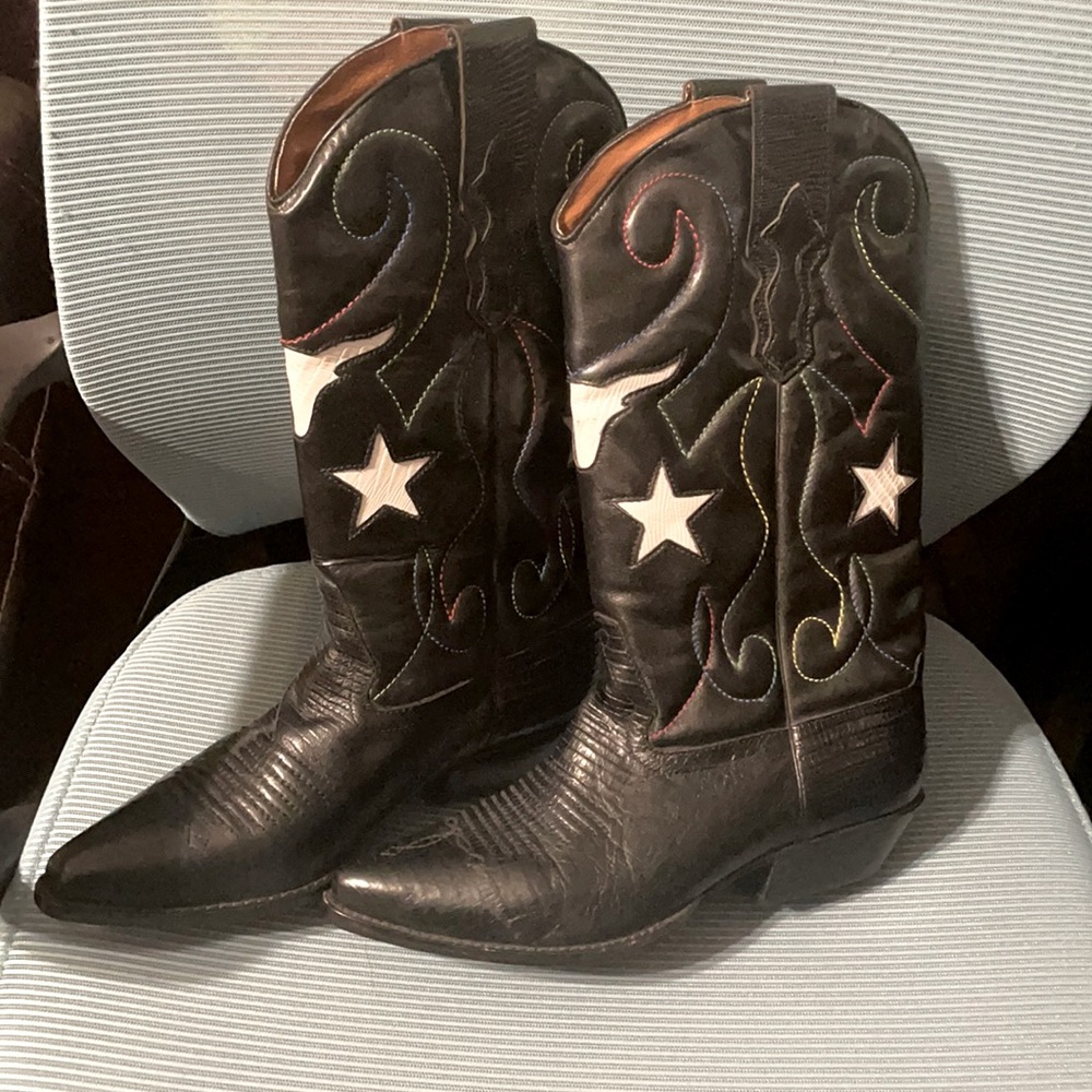 Nine West Vintage “Peggy Sue” Cowboy Boots Genuine Leather Riding Heel 8 M
